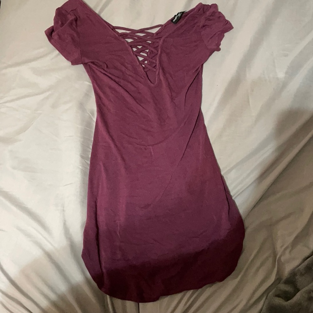 maroon tight shirt dress